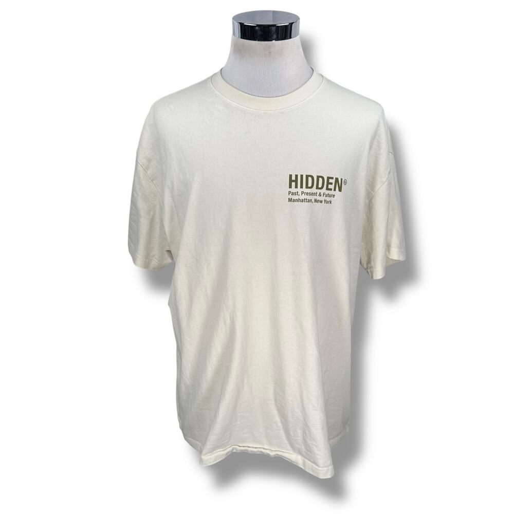 Hidden NY Past Present Future T-Shirt Mens XL Cream Cotton H Logo Streetwear USA
